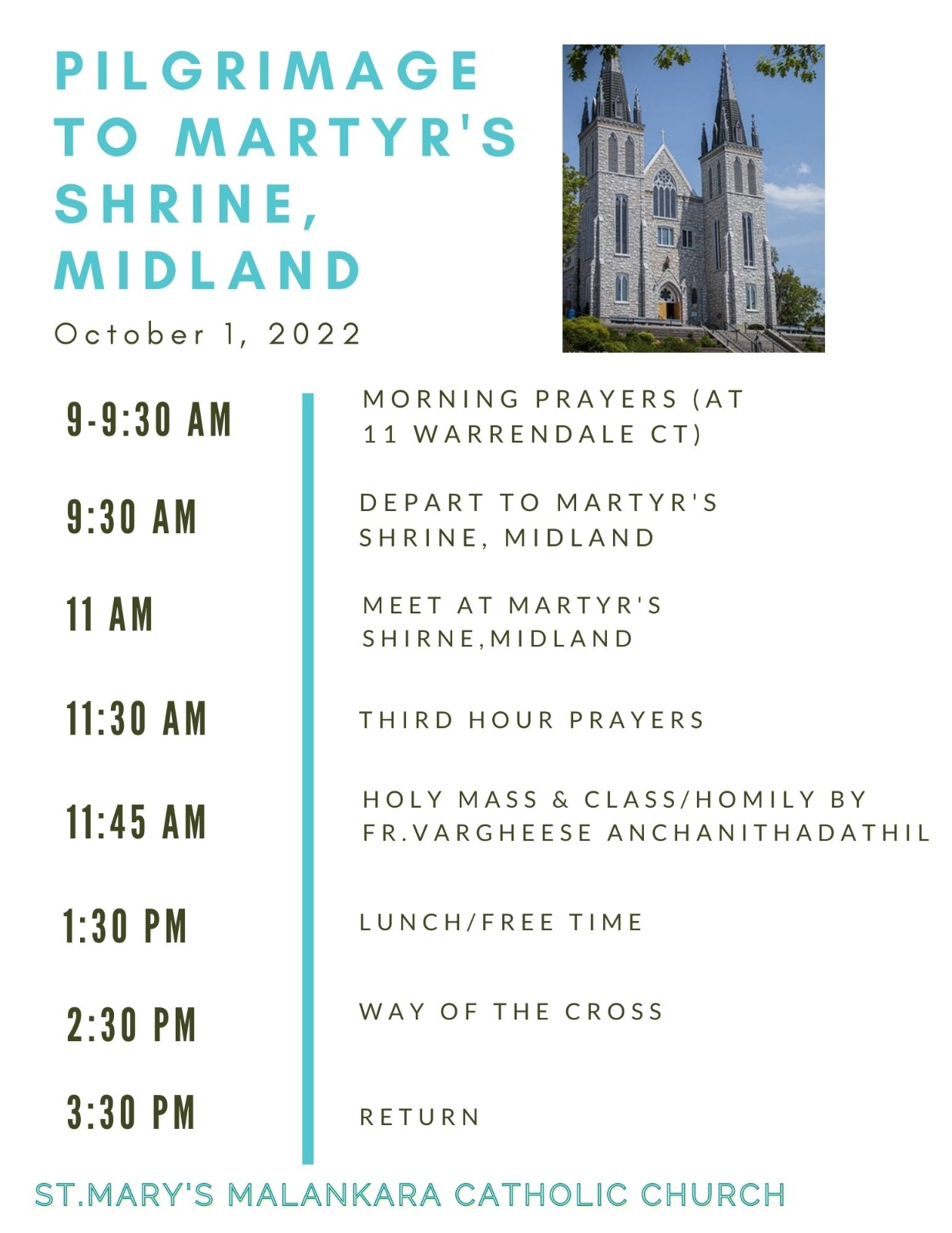 Pilgrimage details - St Marys' Syro-Malankara Catholic Church, Toronto